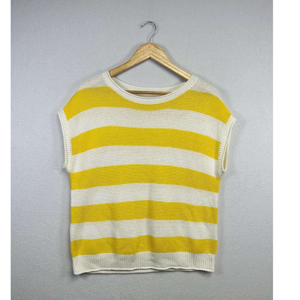 LOFT Striped Knit Sleeveless Top Womens Medium Yellow White Casual‎ Summer